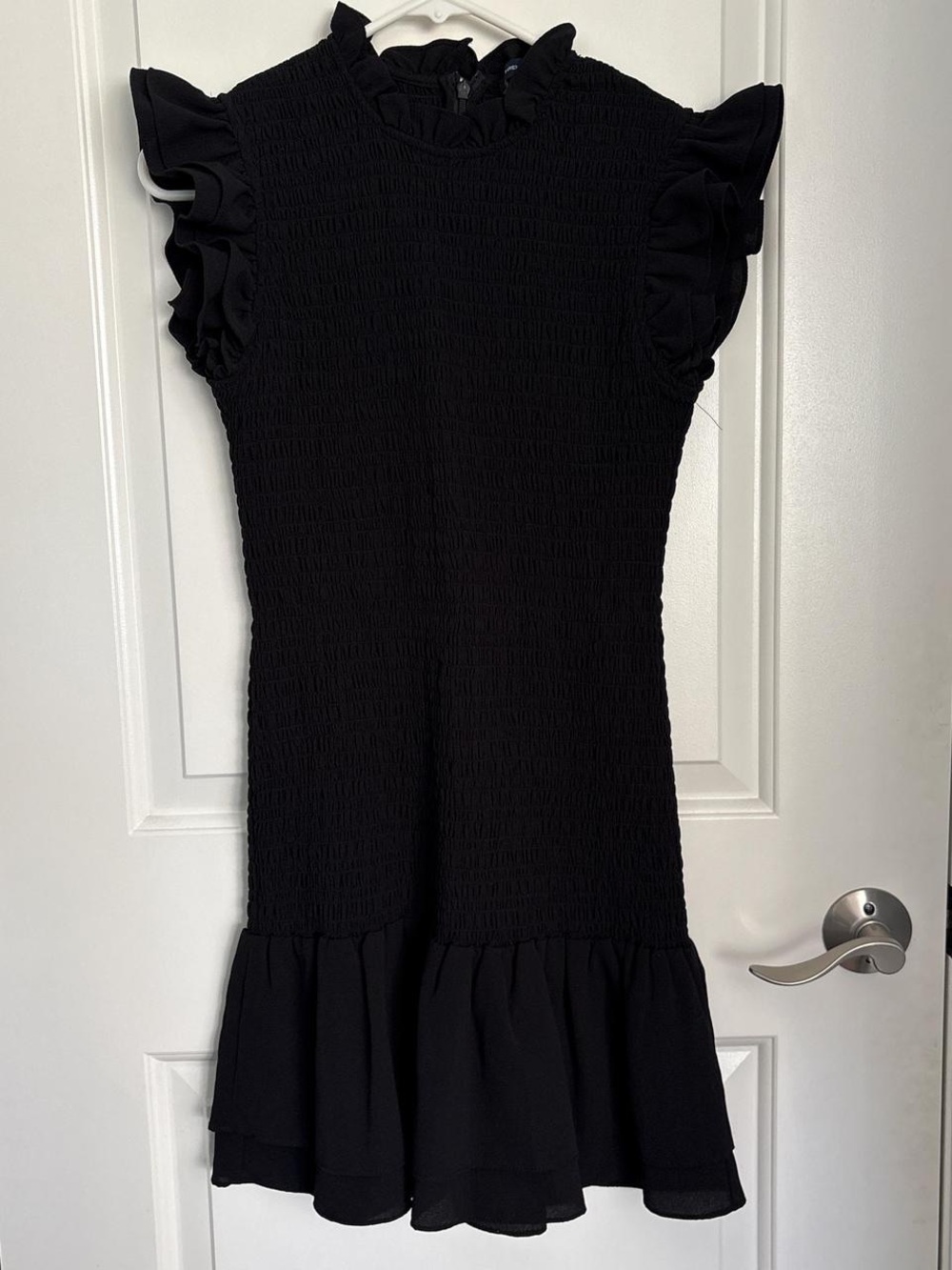 French Connection Black Ruffle Sleeve Smocked Midi Dress